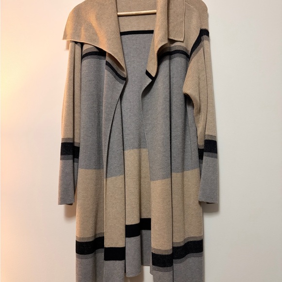 Striped Beige and Gray Women's Sweater, Calvin Klein, Size Large - Picture 2 of 8